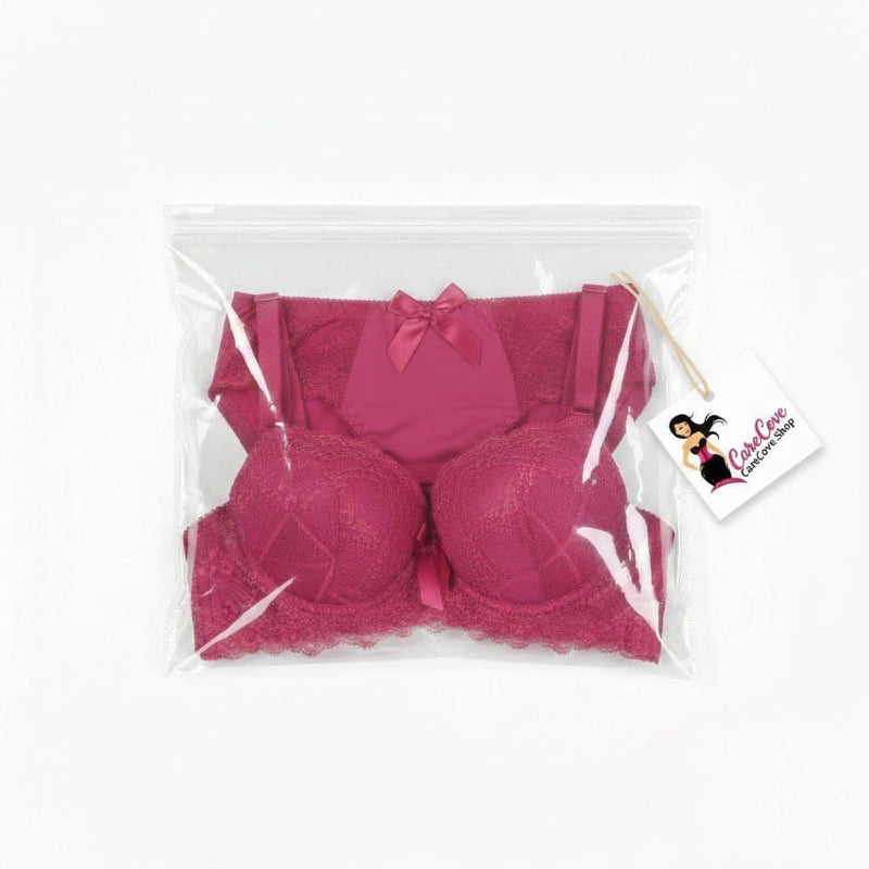 CareCove Luxury Lace Bra & High-Waist Panty Set – Deep Pink