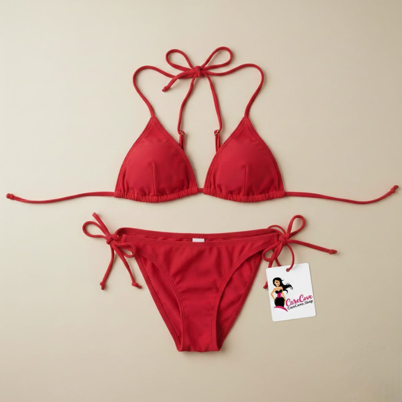 CareCove Classic Red Dori Style Bikini Bra and Underwear Set
