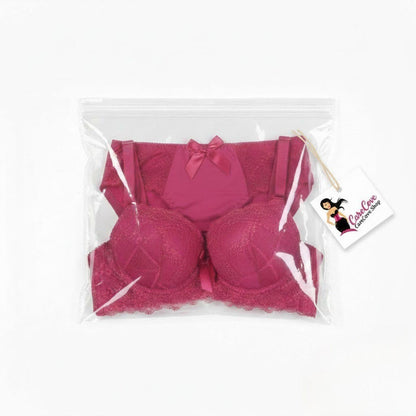 CareCove Luxury Lace Bra & High-Waist Panty Set – Deep Pink