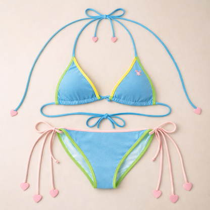 two piece bikini

triangle bikini top

trendy swimwear

summer swimwear

stylish bikini set

side tie bikini bottom

resort wear women

pastel bikini set

lightweight bikini

ladies bathing suit

halter neck bikini

girls beach outfit

fashion swimwear

cute heart tassel bikini

bikini set

beach wear for women

adjustable bikini