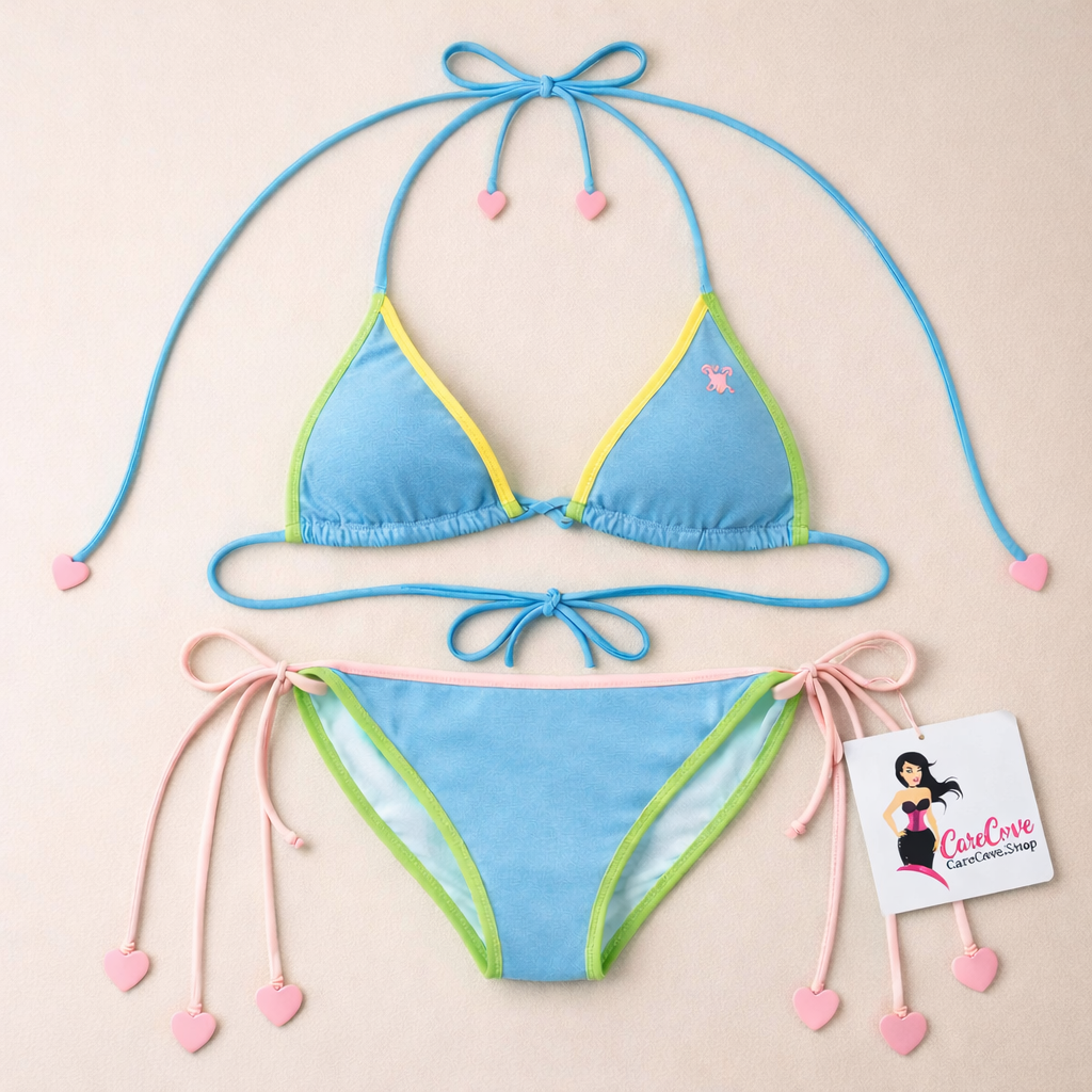 two piece bikini

triangle bikini top

trendy swimwear

summer swimwear

stylish bikini set

side tie bikini bottom

resort wear women

pastel bikini set

lightweight bikini

ladies bathing suit

halter neck bikini

girls beach outfit

fashion swimwear

cute heart tassel bikini

bikini set

beach wear for women

adjustable bikini