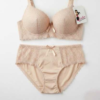 CareCove Women’s  Lace Padded Bra & Underwear Set – Soft, Comfortable & Elegant-Nude Beige