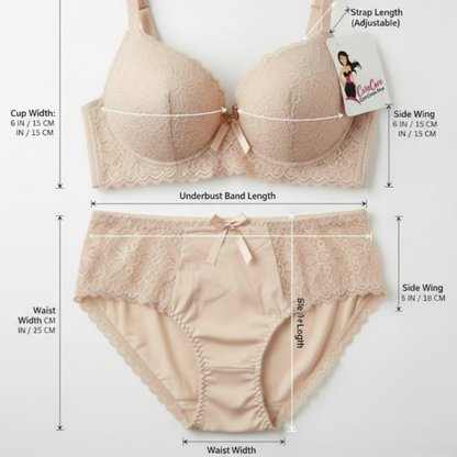 CareCove Women’s  Lace Padded Bra & Underwear Set – Soft, Comfortable & Elegant-Nude Beige