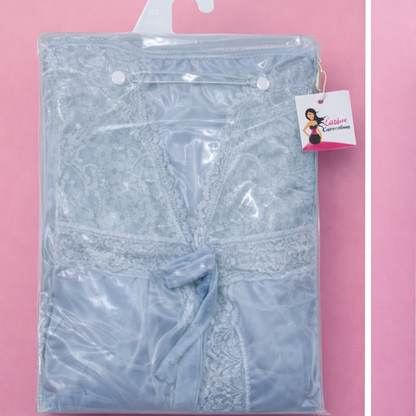 CareCove Women’s Grey Satin Lace 3-Piece Nighty Set