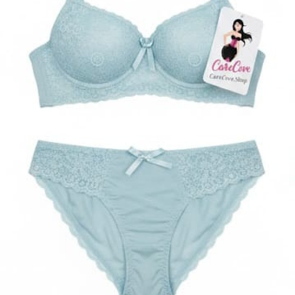 CareCove Ice Blue Floral Lace Bra Set
