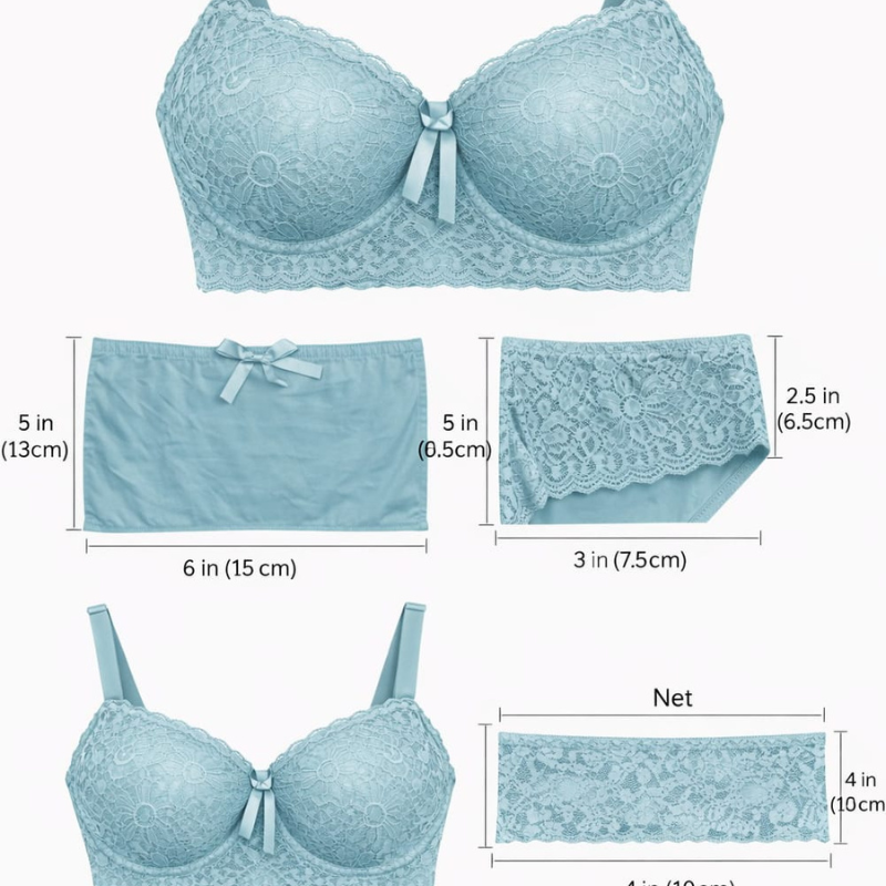 CareCove Ice Blue Floral Lace Bra Set