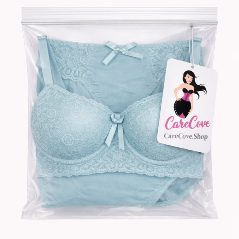 CareCove Ice Blue Floral Lace Bra Set