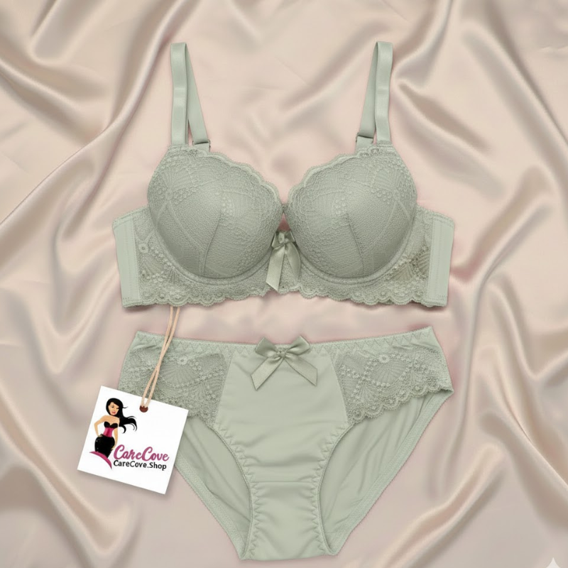CareCove Elegant Mint Lace Bra & Panty Set