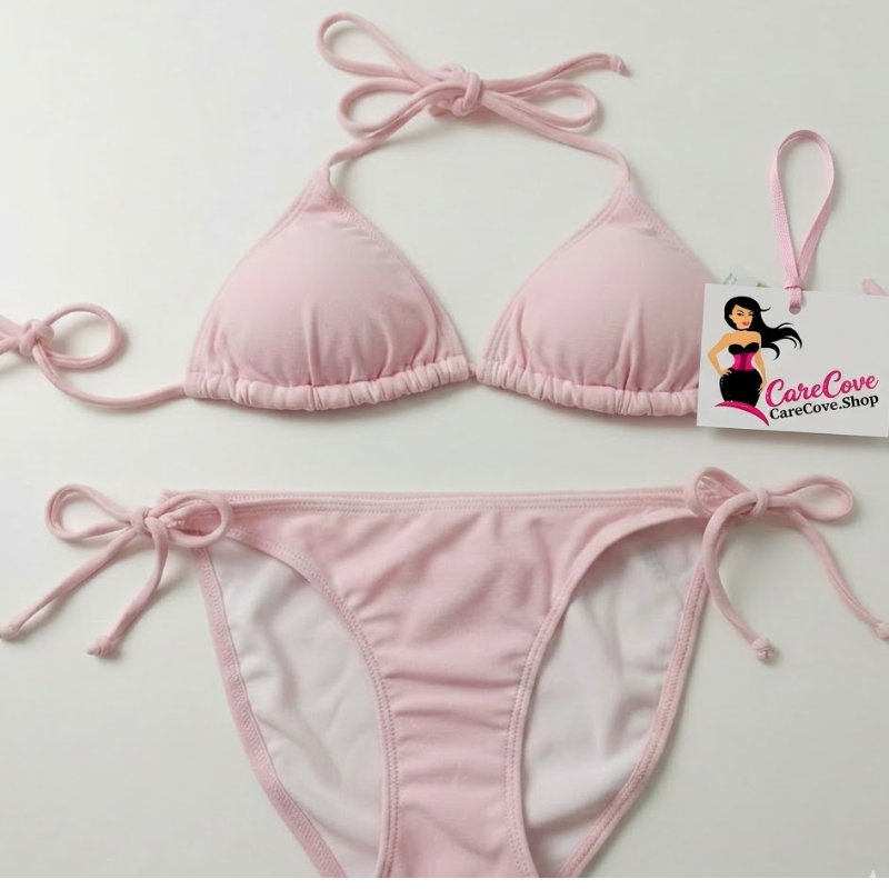 CareCove Baby Pink Tie-Up Bikini Set – Adjustable Triangle Top & Side-Tie Bottom