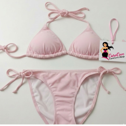 CareCove Baby Pink Tie-Up Bikini Set – Adjustable Triangle Top & Side-Tie Bottom