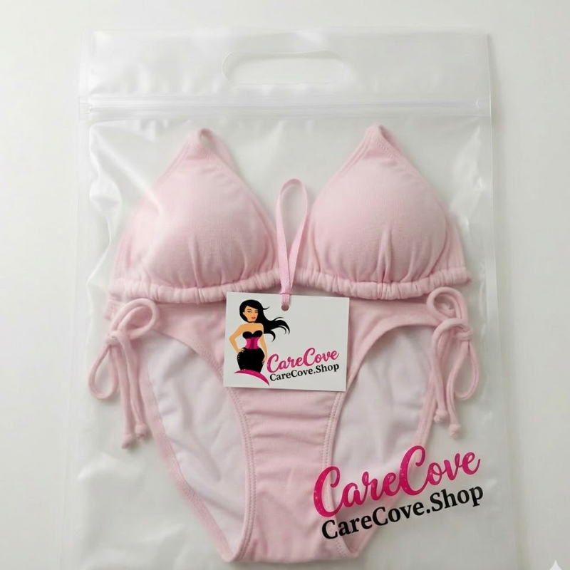 CareCove Baby Pink Tie-Up Bikini Set – Adjustable Triangle Top & Side-Tie Bottom