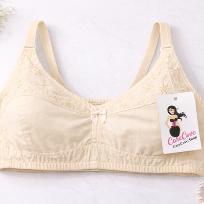 CareCove Soft Cotton Non-Padded Bra for Women – Cream Color Full Coverage Daily Wear Bra