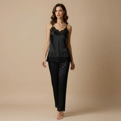CareCove Black Satin Luxury Nightwear Set (3-Piece)