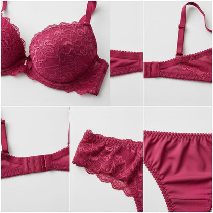 CareCove Luxury Lace Bra & High-Waist Panty Set – Deep Pink